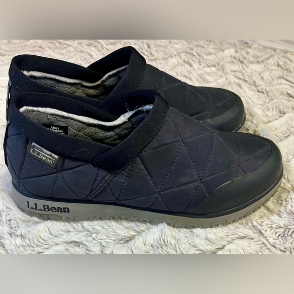 L.L. Bean Ultralight Primaloft Black Nylon Mesh Cozy Fleece Slip-Ons - Picture 1 of 9